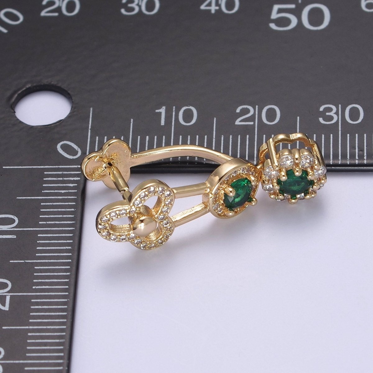 Green Cz Pinch Bail, Nickel Free, 28.3x9.6mm, Pendant bail, 16K gold Filled brass Jewelry Gold bail, Charm bail, Ice pick with Micro Pave CZ Stone L-651