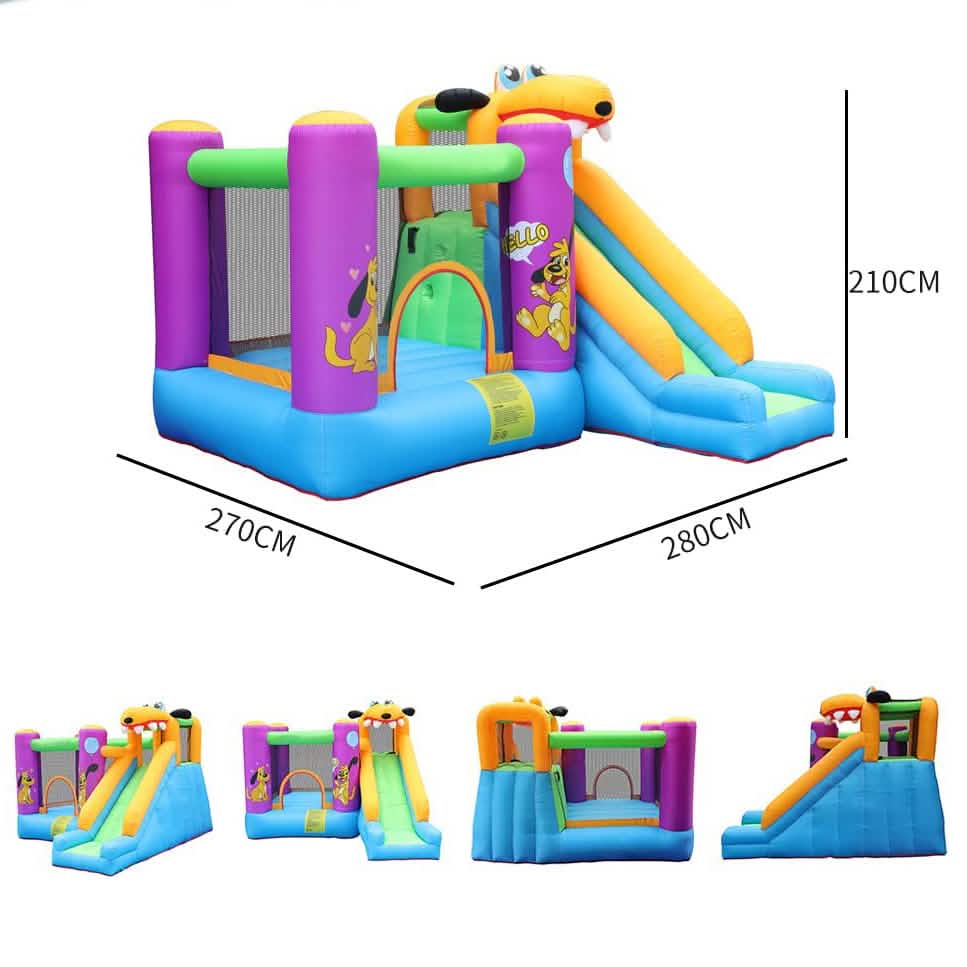 Green Dog Bouncy Castle House Slide and Jump 450W Blower