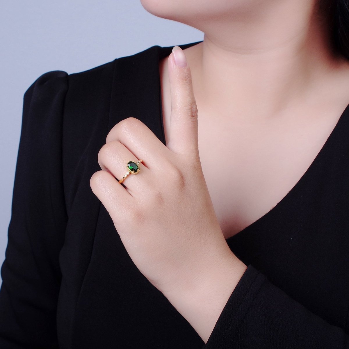 Green Emerald Ring, Emerald Oval Ring, May Birthstone, Dainty Ring O-2227