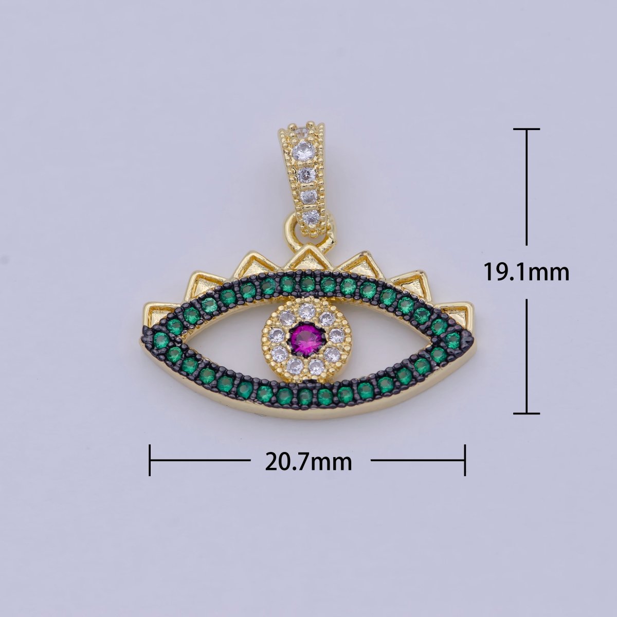 Green Micro Pave Evil Eye Charm Cubic Eye Of Ra Necklace Earring Charm in 24k Gold Filled for Necklace Bracelet Component Supply I-774
