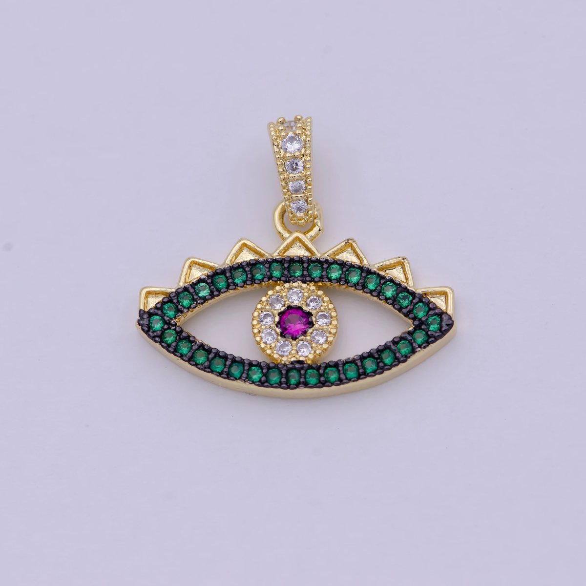 Green Micro Pave Evil Eye Charm Cubic Eye Of Ra Necklace Earring Charm in 24k Gold Filled for Necklace Bracelet Component Supply I-774