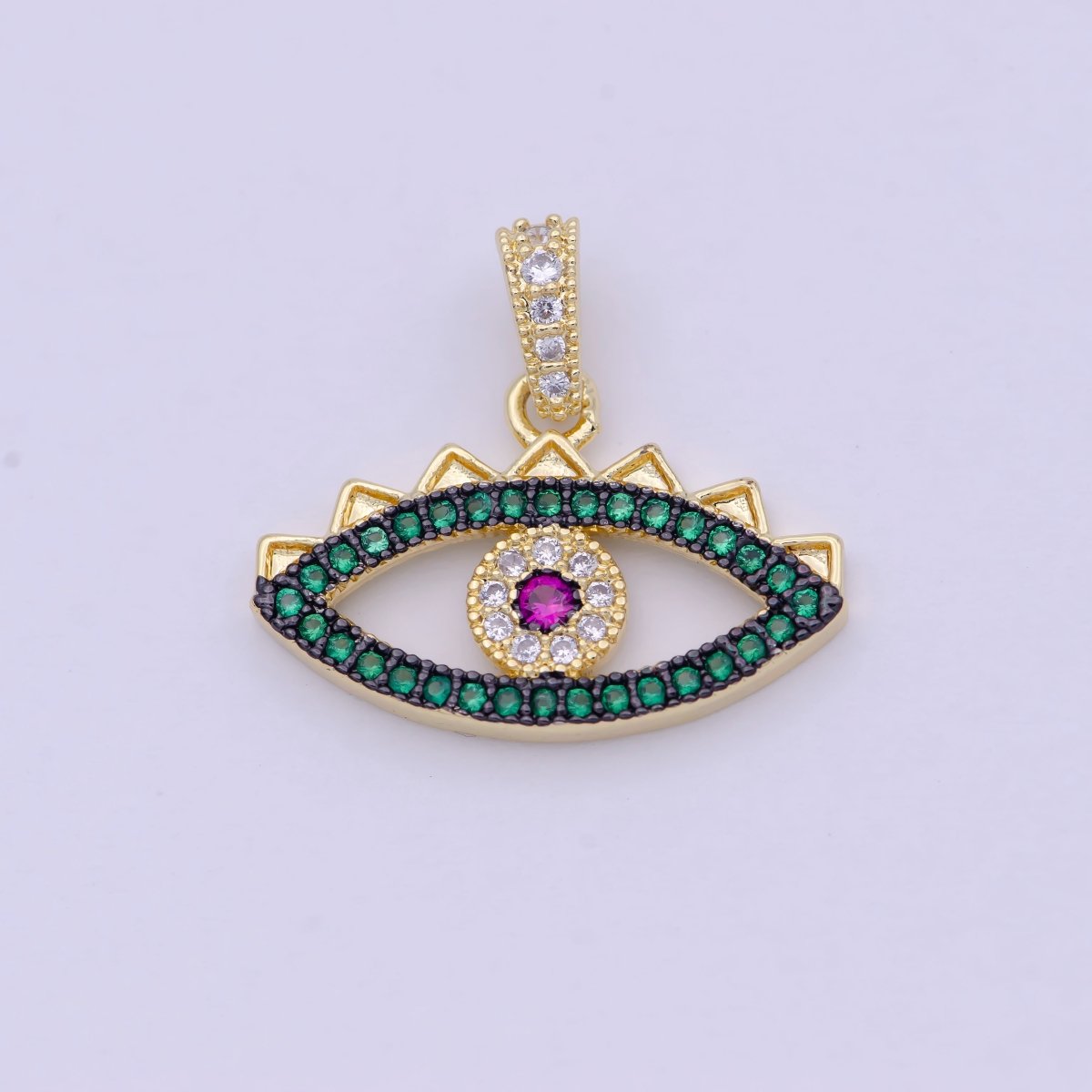 Green Micro Pave Evil Eye Charm Cubic Eye Of Ra Necklace Earring Charm in 24k Gold Filled for Necklace Bracelet Component Supply I-774