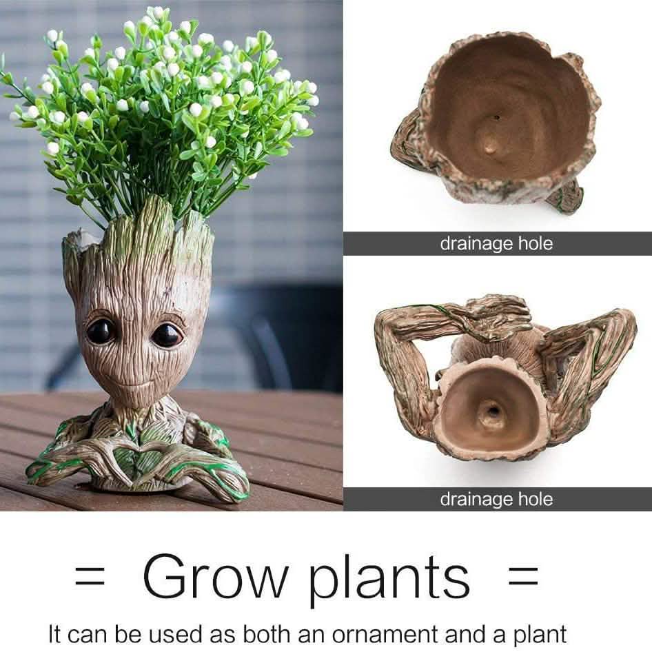 Groot Pen Pot Tree Man Pens Holder or Flower Pot with Drainage Hole