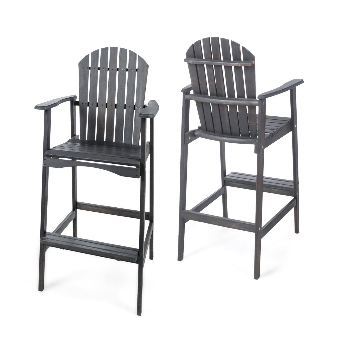 Outdoor Acacia Wood Adirondack Barstools, Set of 2