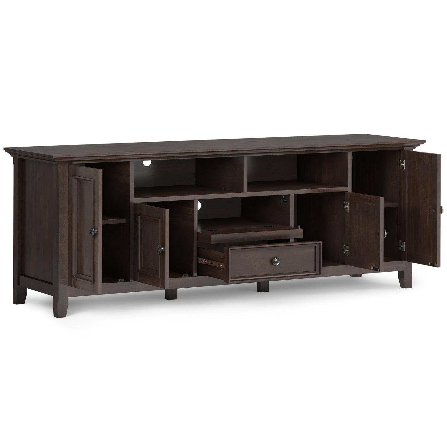 Amherst 72 Inch Wide Solid Wood TV Stand in Brunette