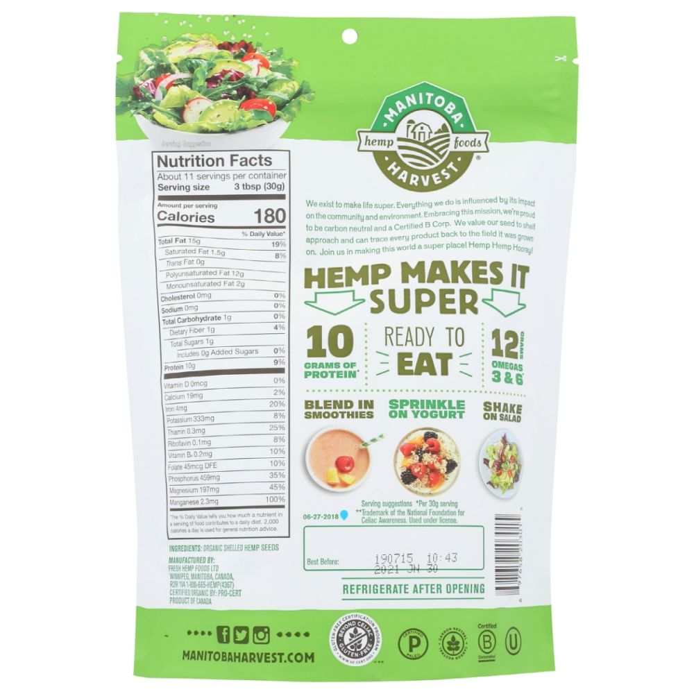 MANITOBA HARVEST: Organic Hemp Hearts, 12oz - Nutritious Plant Protein
