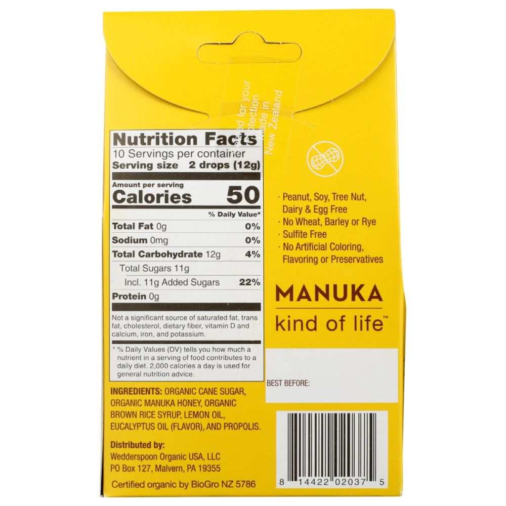 Wedderspoon Organic Manuka Honey - Lemon Honey Drops 4oz |Immune Boost