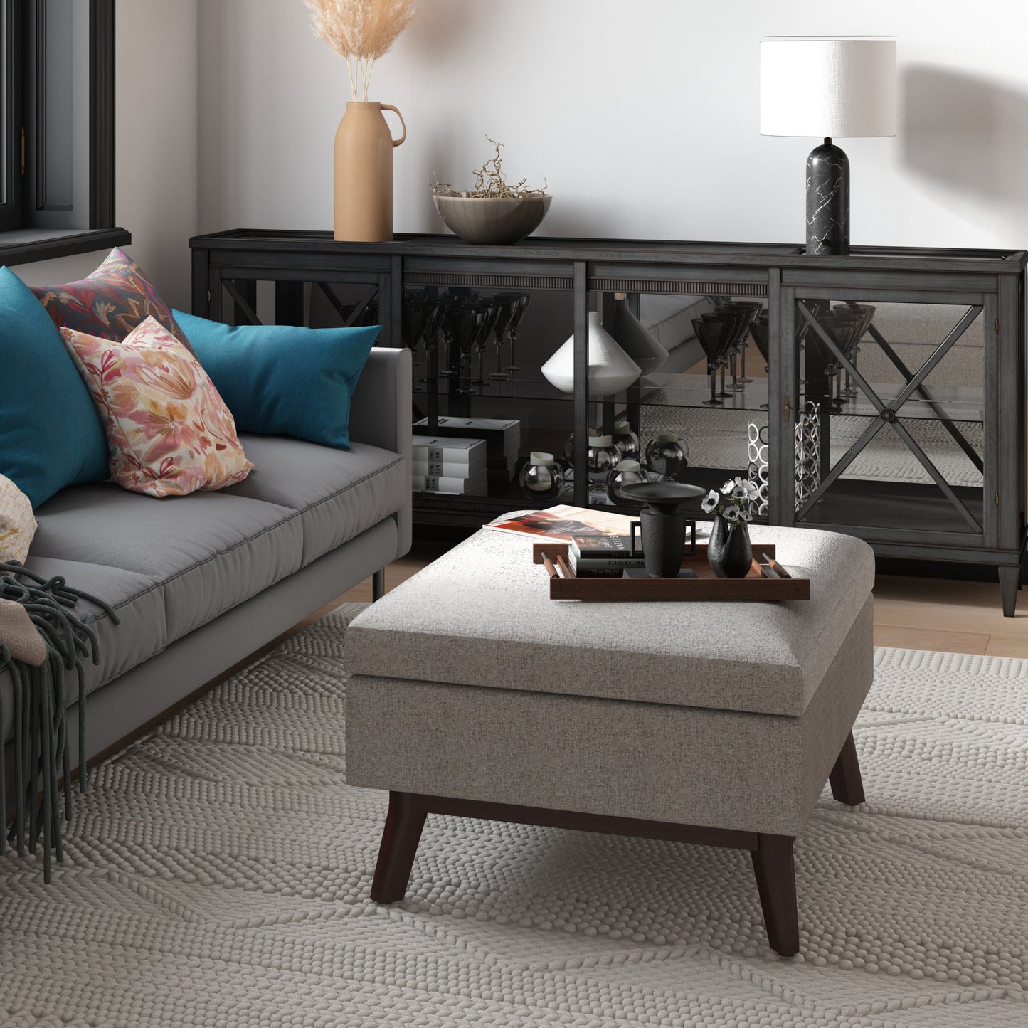 Owen 34 Inch Wide Coffee Table Storage Ottoman in Cloud