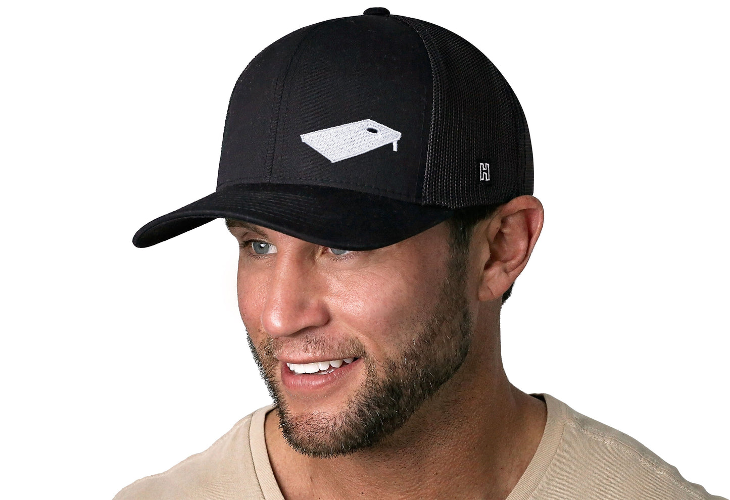 Cornhole Board Trucker Hat  |  Black Bags Snapback