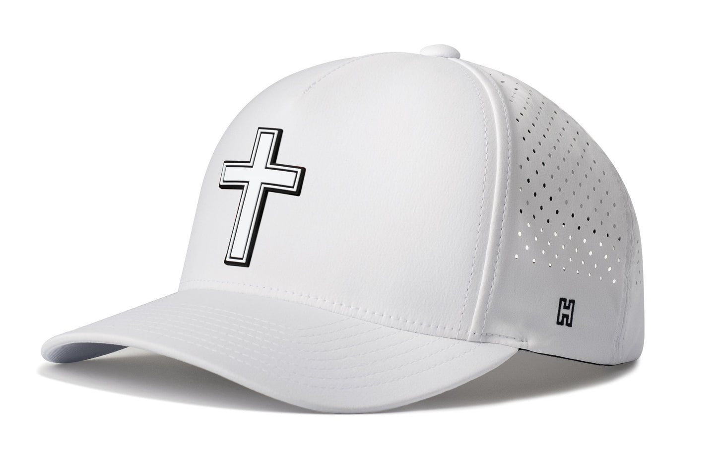 Cross Performance 5-Panel Hat  |  White PVC Christian Flexfit® Snapback