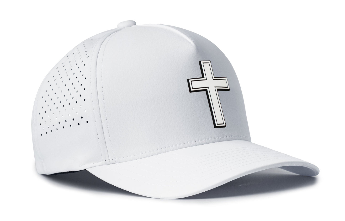 Cross Performance 5-Panel Hat  |  White PVC Christian Flexfit® Snapback