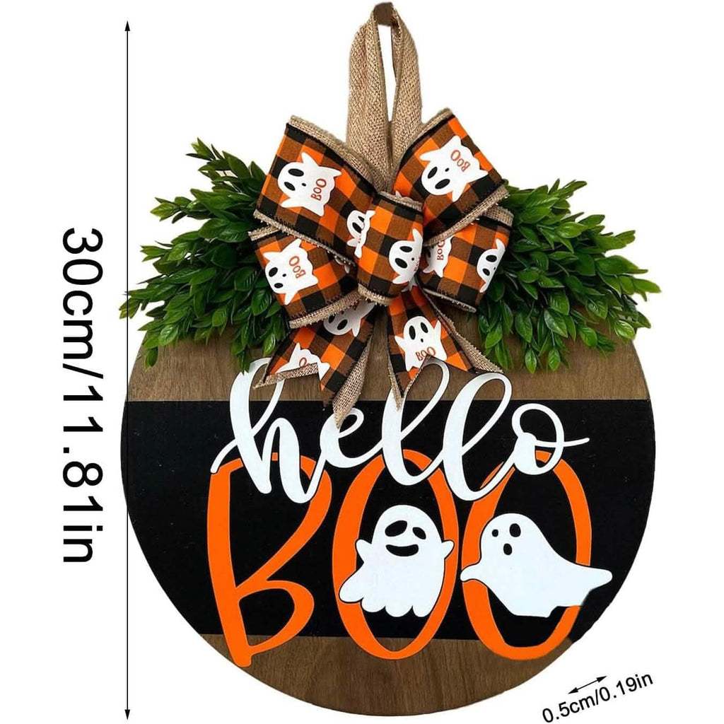 Décoration de porte d'entrée ronde en bois pour Halloween – Couronne