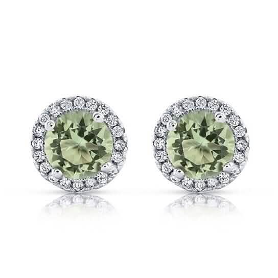 Boucles d'oreilles Halo CZ vert et argent sterling blanc