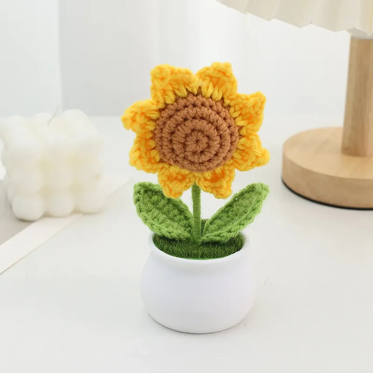 Handmade Crochet Sunflower Plush – Potted Desktop Decor Gift