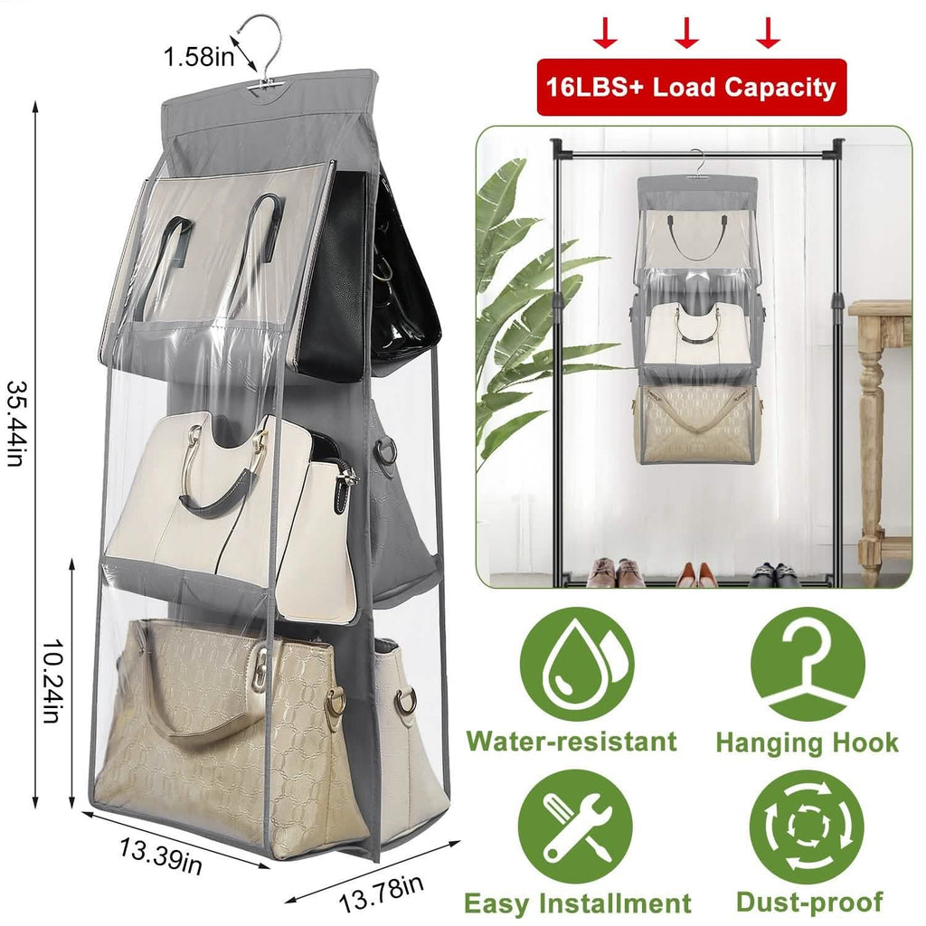 Hanging HandBag Organizer with 6 Pockets Closet Purse Storage