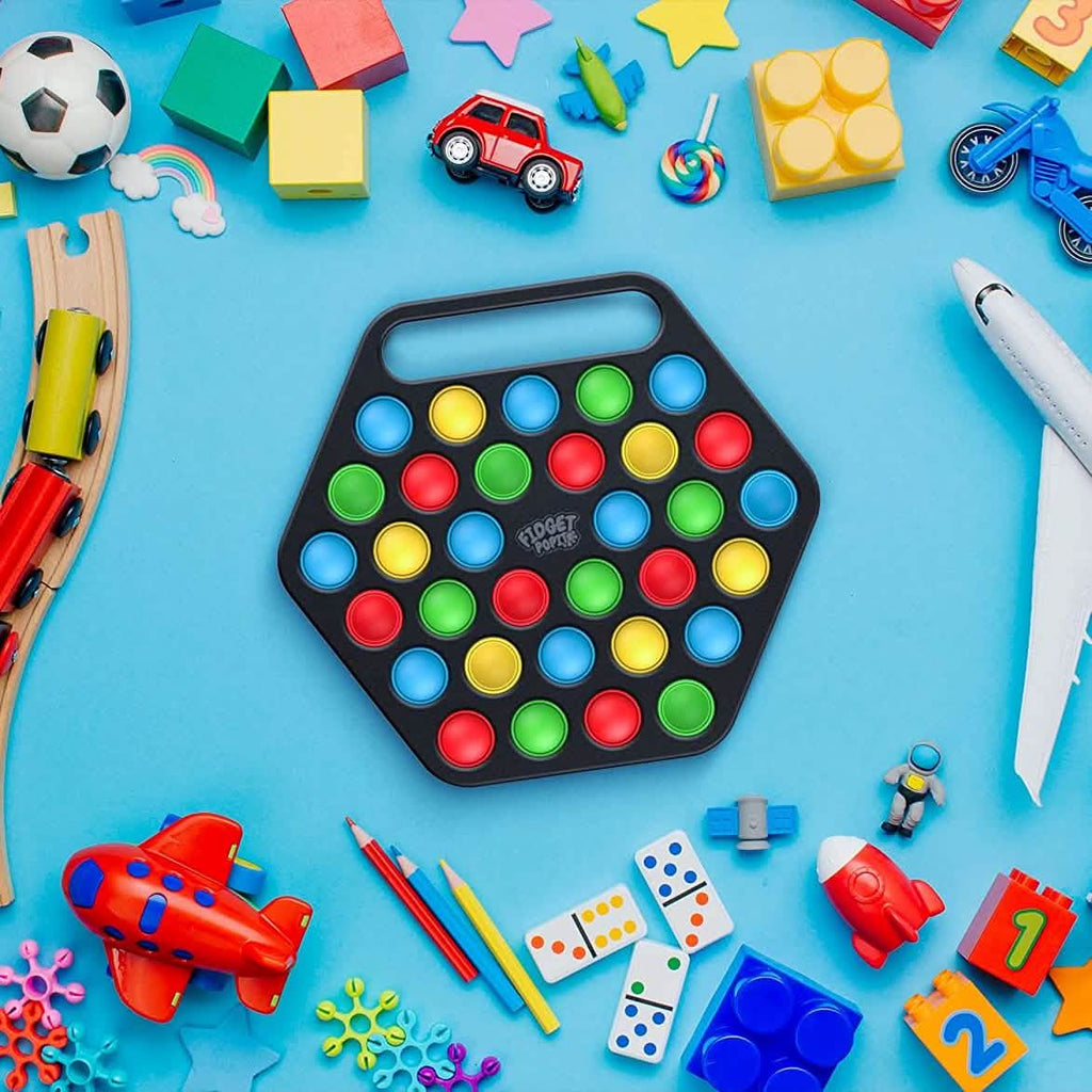 Hard Shell Pop it Fidget Toy Board with Carrying Handle for Adults & Kids