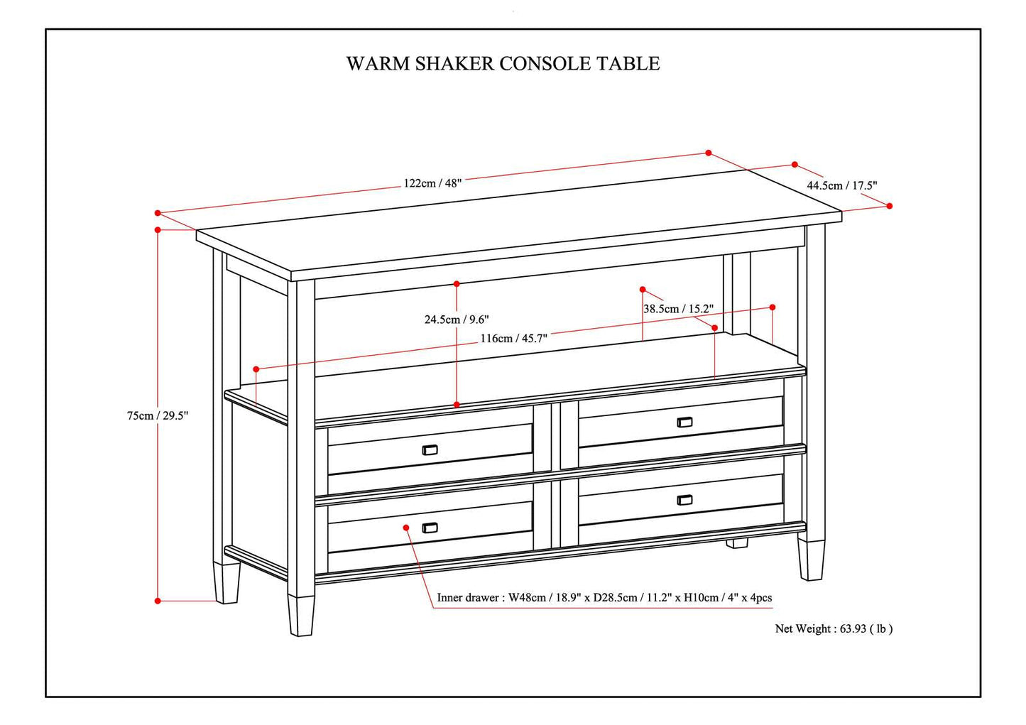 Warm Shaker 48 Inch Wide Solid Wood Console Sofa Table