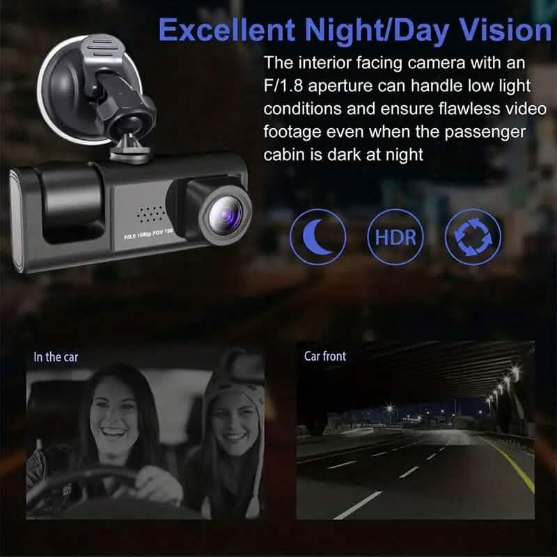 HD 1080P Car Dual Camera with IR Night Vision Loop Recording 2" IPS Screen