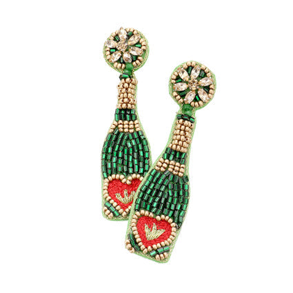 Heart Accented Beaded Champagne Dangle Earrings
