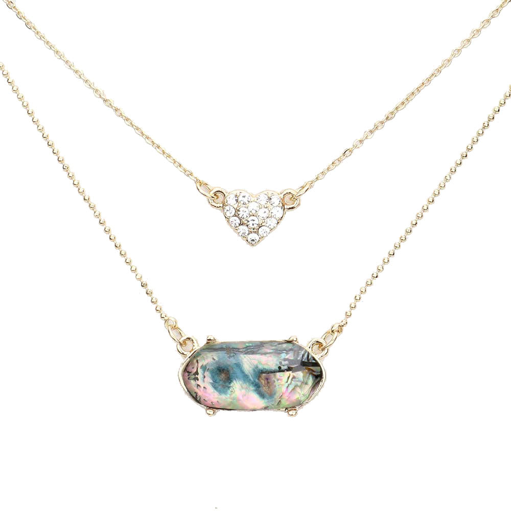 Heart Hexagon Bead Pendant Double Layered Necklace
