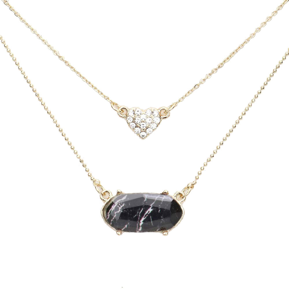 Heart Hexagon Bead Pendant Double Layered Necklace