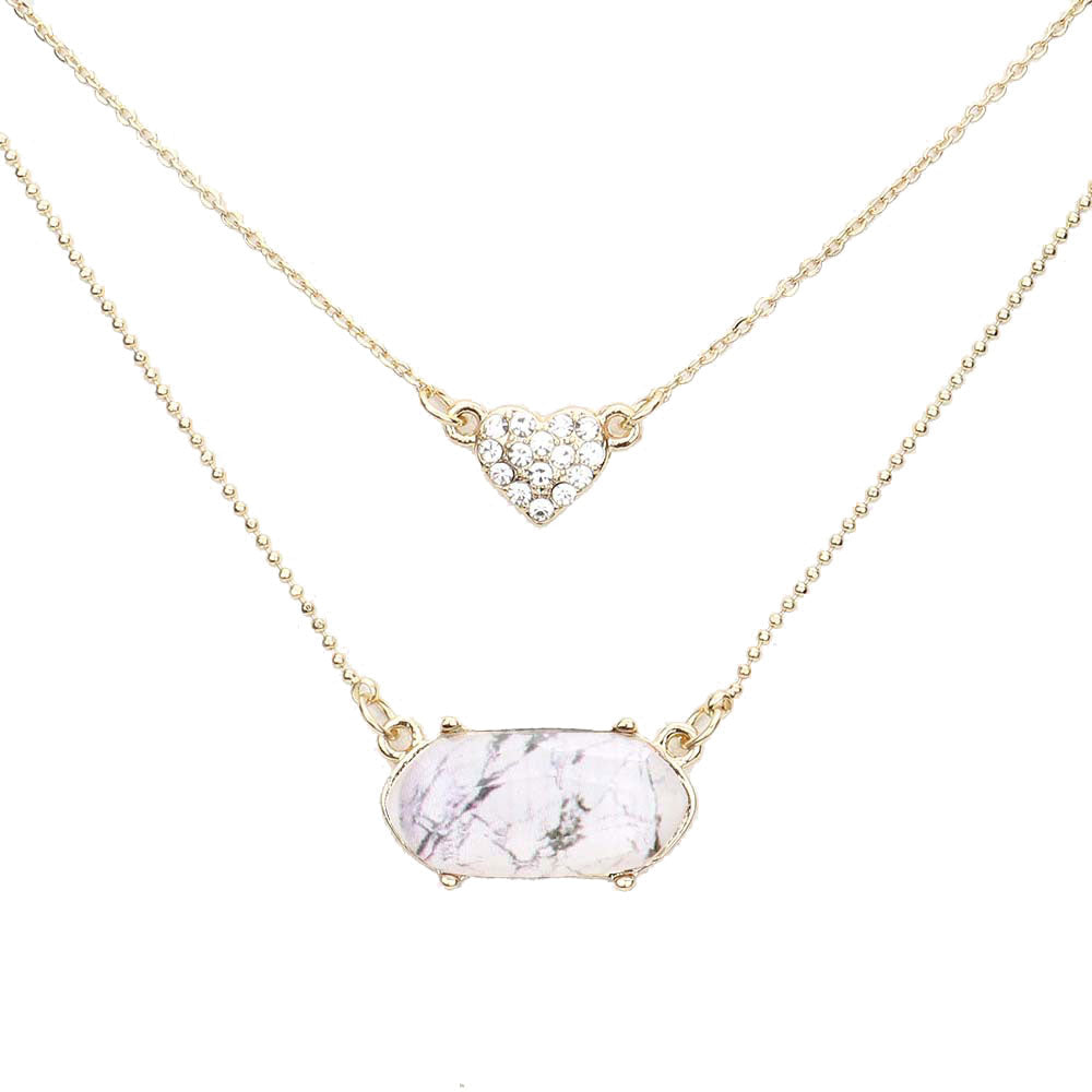 Heart Hexagon Bead Pendant Double Layered Necklace