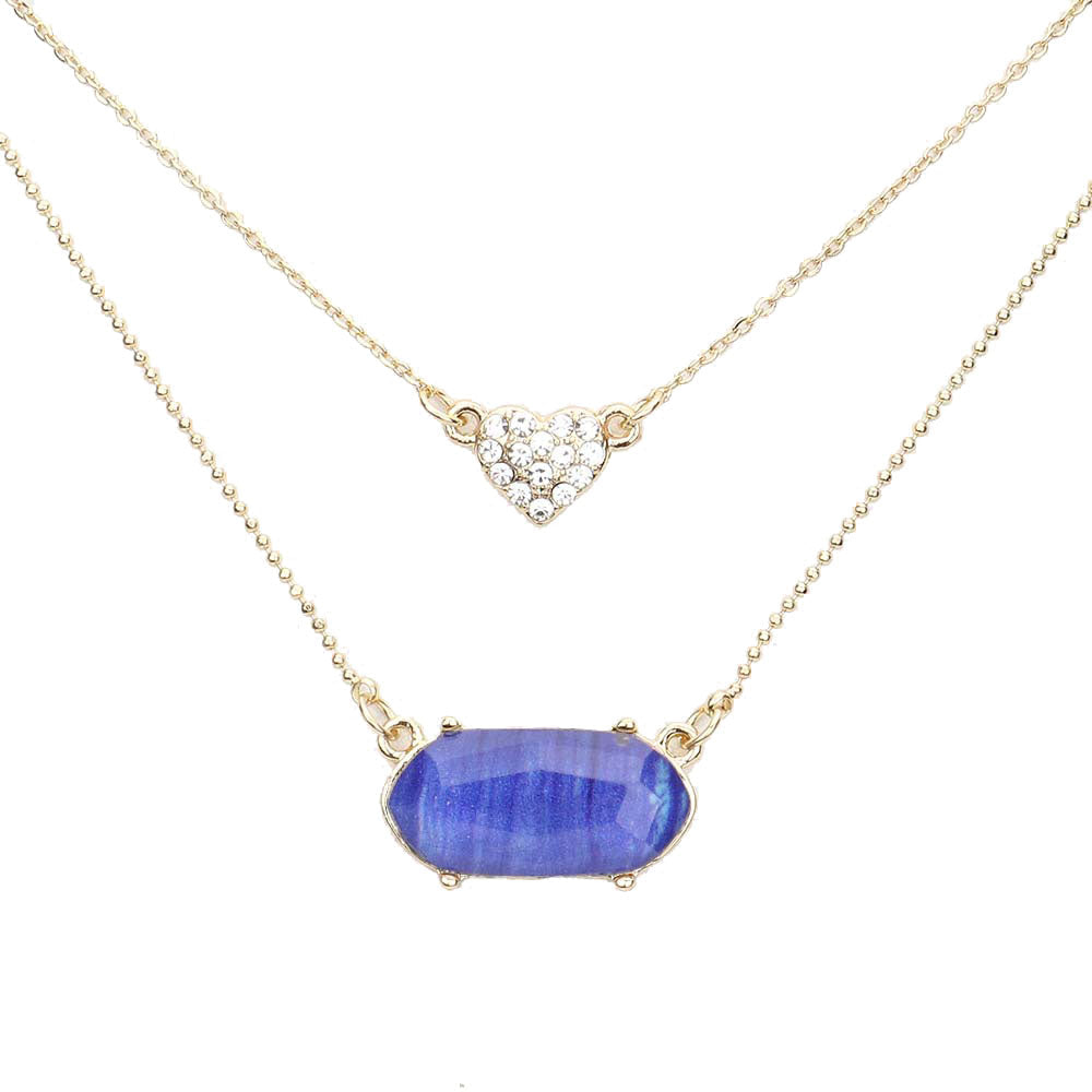 Heart Hexagon Bead Pendant Double Layered Necklace