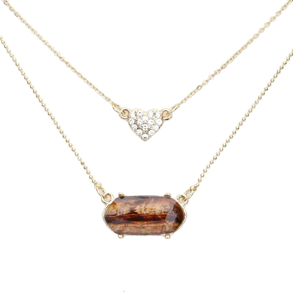 Heart Hexagon Bead Pendant Double Layered Necklace