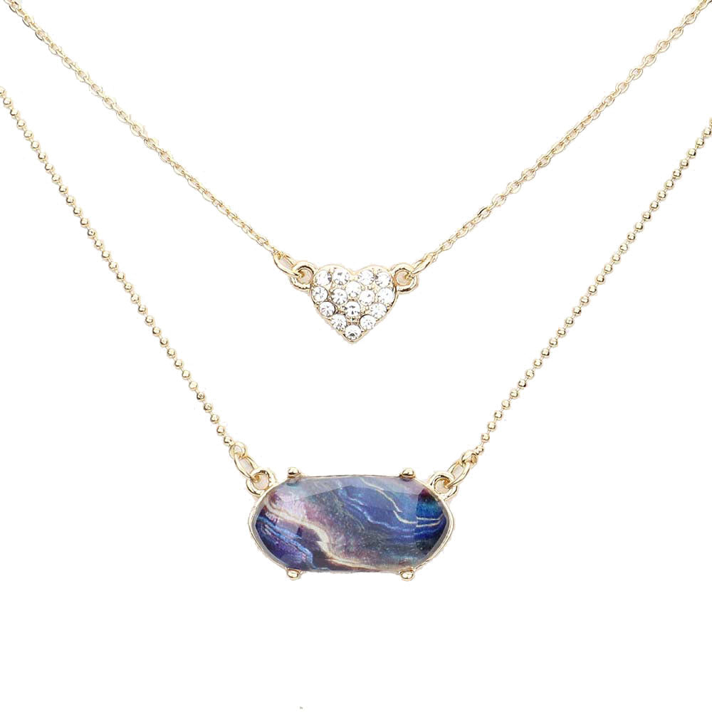 Heart Hexagon Bead Pendant Double Layered Necklace