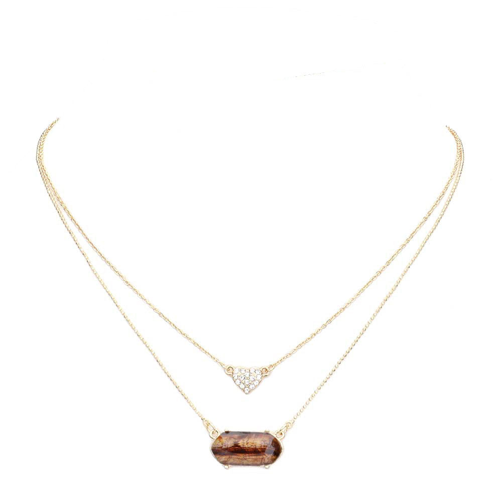 Heart Hexagon Bead Pendant Double Layered Necklace