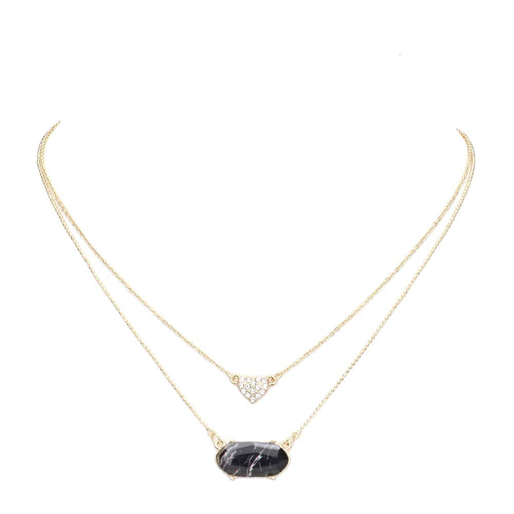Heart Hexagon Bead Pendant Double Layered Necklace
