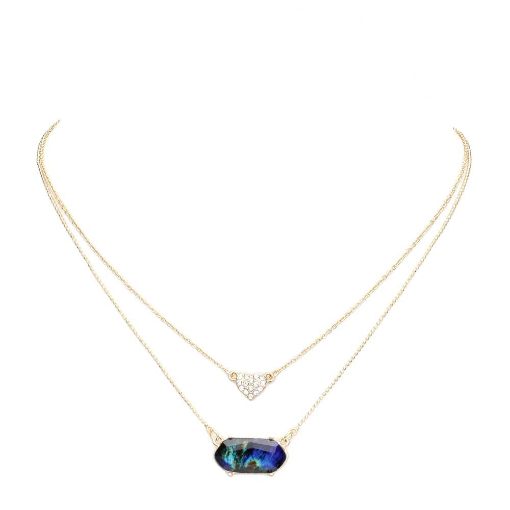 Heart Hexagon Bead Pendant Double Layered Necklace