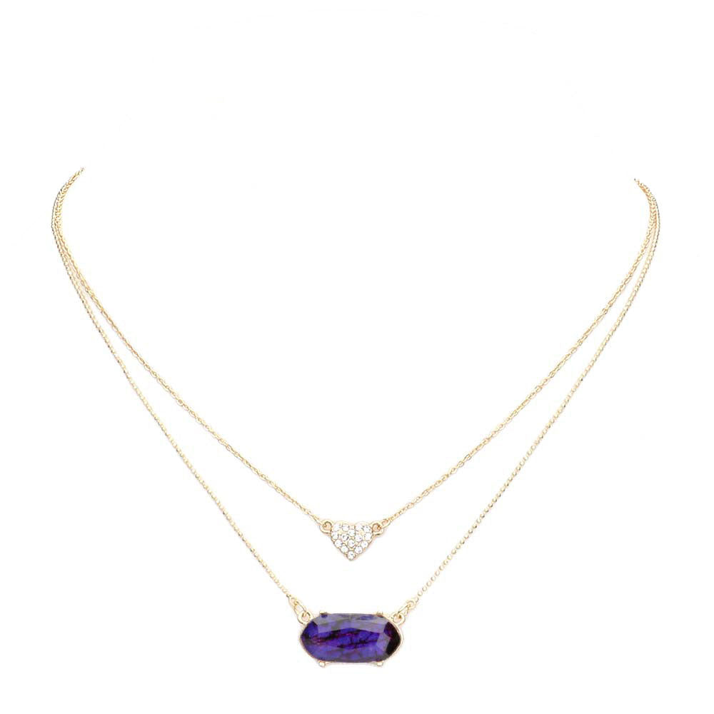 Heart Hexagon Bead Pendant Double Layered Necklace