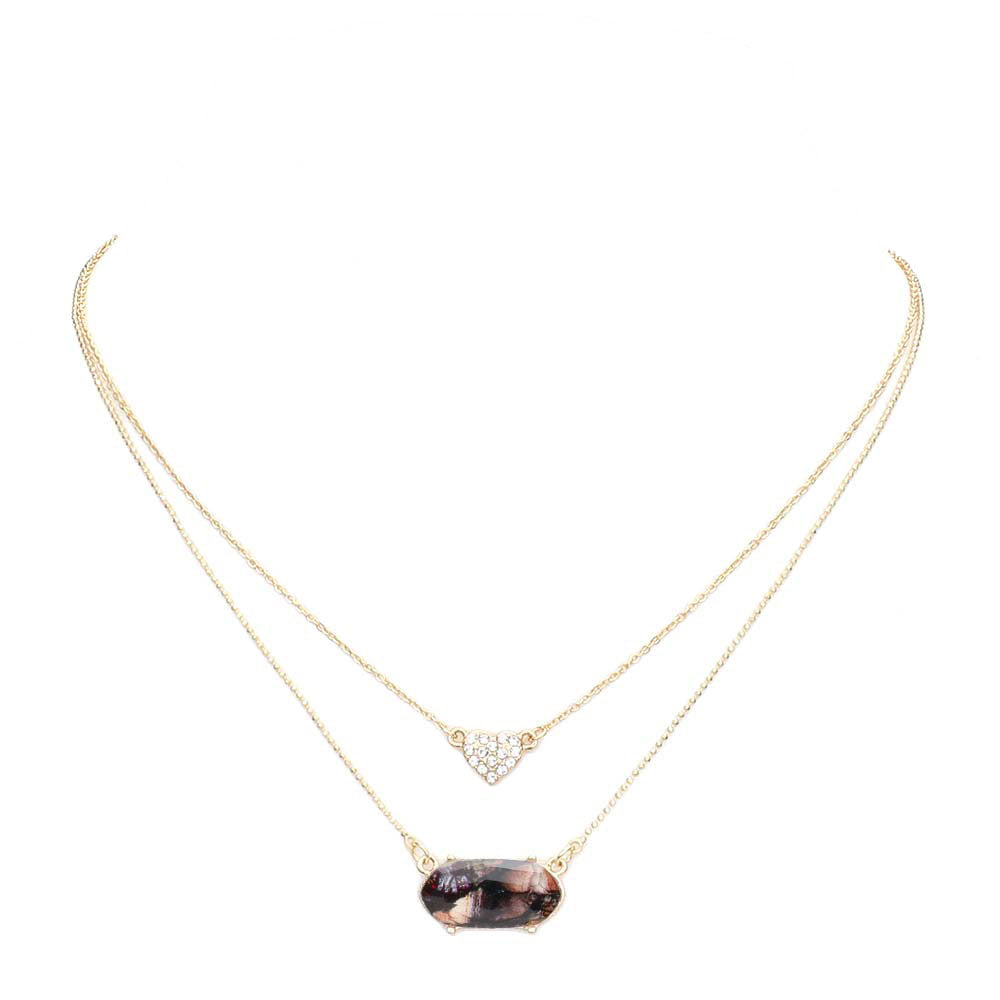 Heart Hexagon Bead Pendant Double Layered Necklace