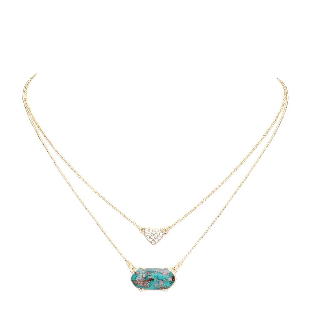 Heart Hexagon Bead Pendant Double Layered Necklace