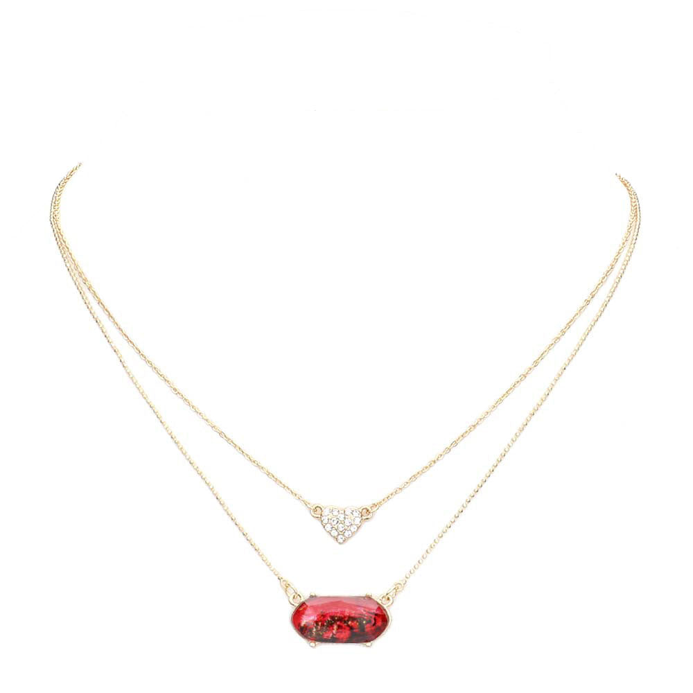 Heart Hexagon Bead Pendant Double Layered Necklace