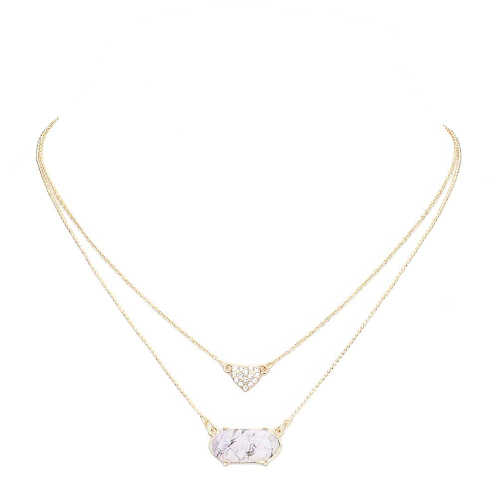 Heart Hexagon Bead Pendant Double Layered Necklace
