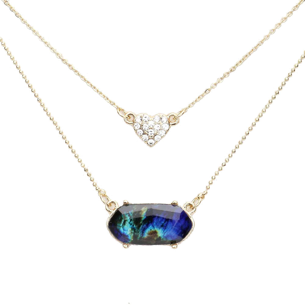 Heart Hexagon Bead Pendant Double Layered Necklace