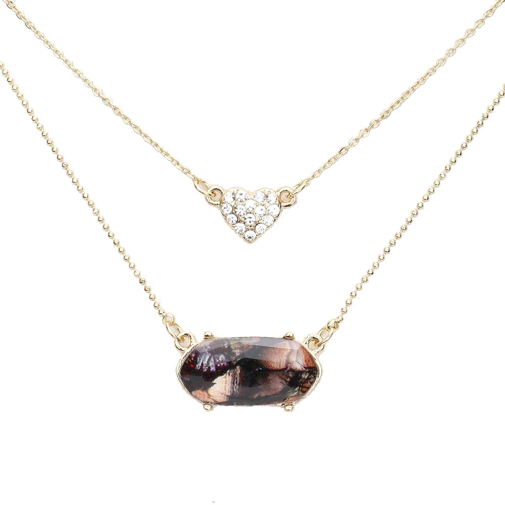 Heart Hexagon Bead Pendant Double Layered Necklace