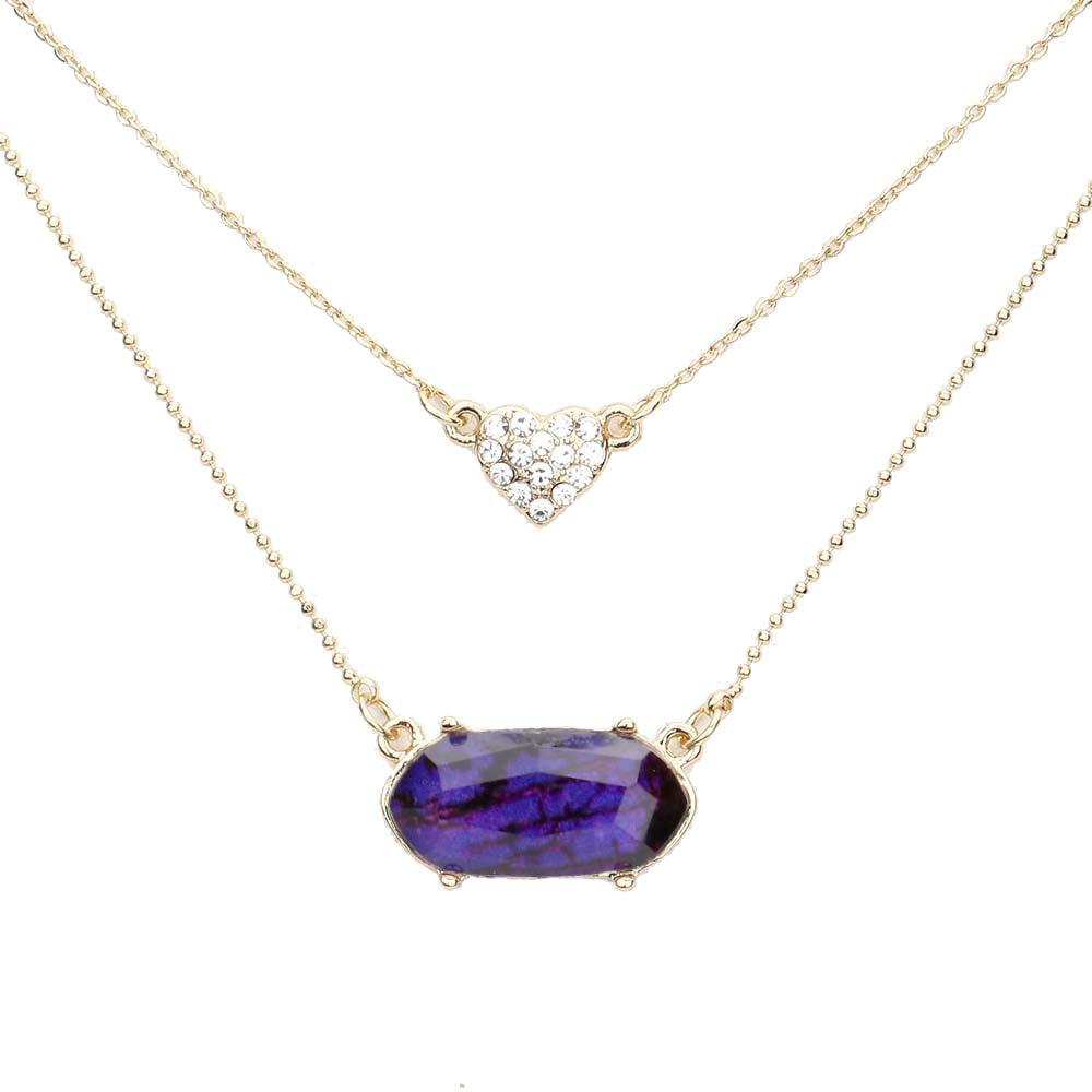 Heart Hexagon Bead Pendant Double Layered Necklace