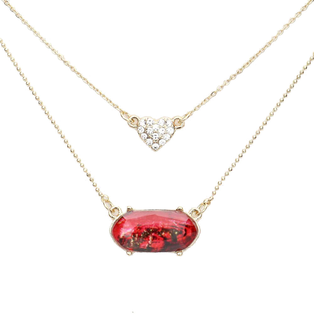 Heart Hexagon Bead Pendant Double Layered Necklace