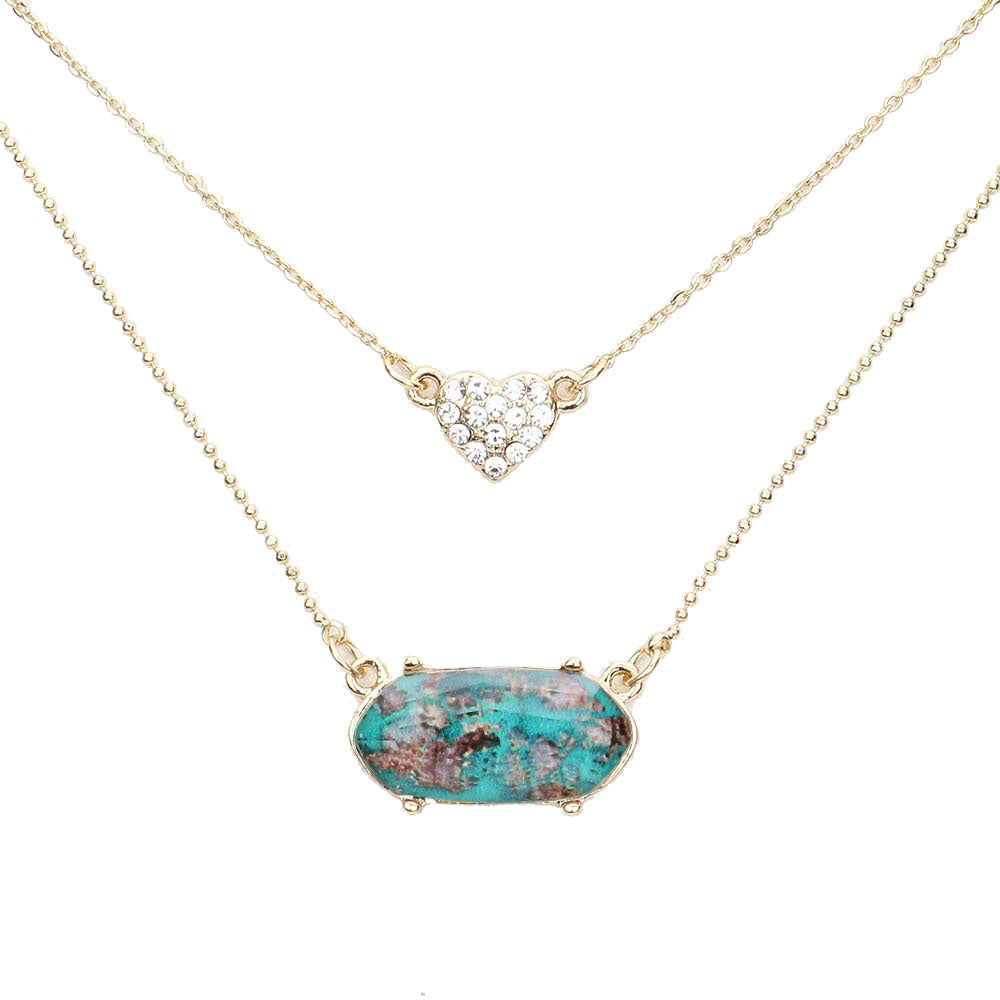 Heart Hexagon Bead Pendant Double Layered Necklace