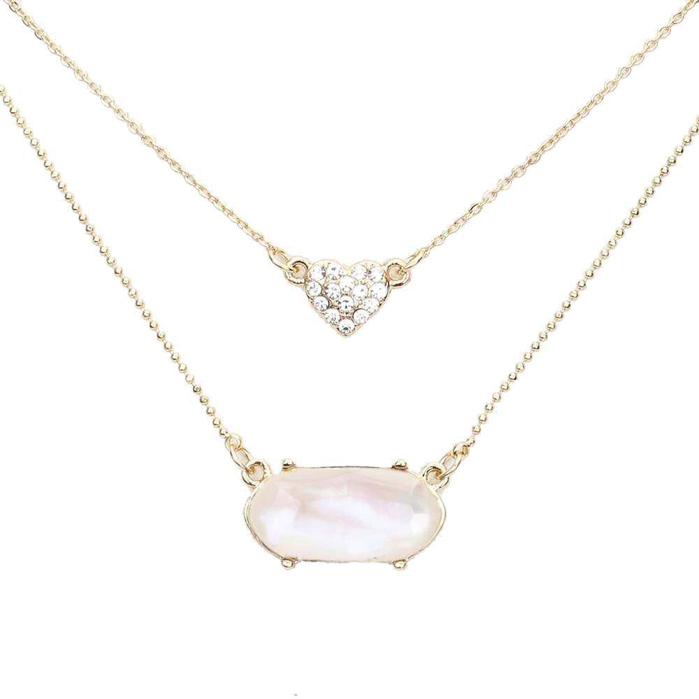 Heart Hexagon Bead Pendant Double Layered Necklace