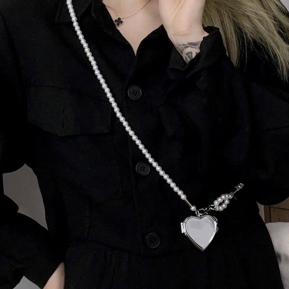 Heart-Locket Pearl Crossbody Belt Mirror Chain (MAC350)