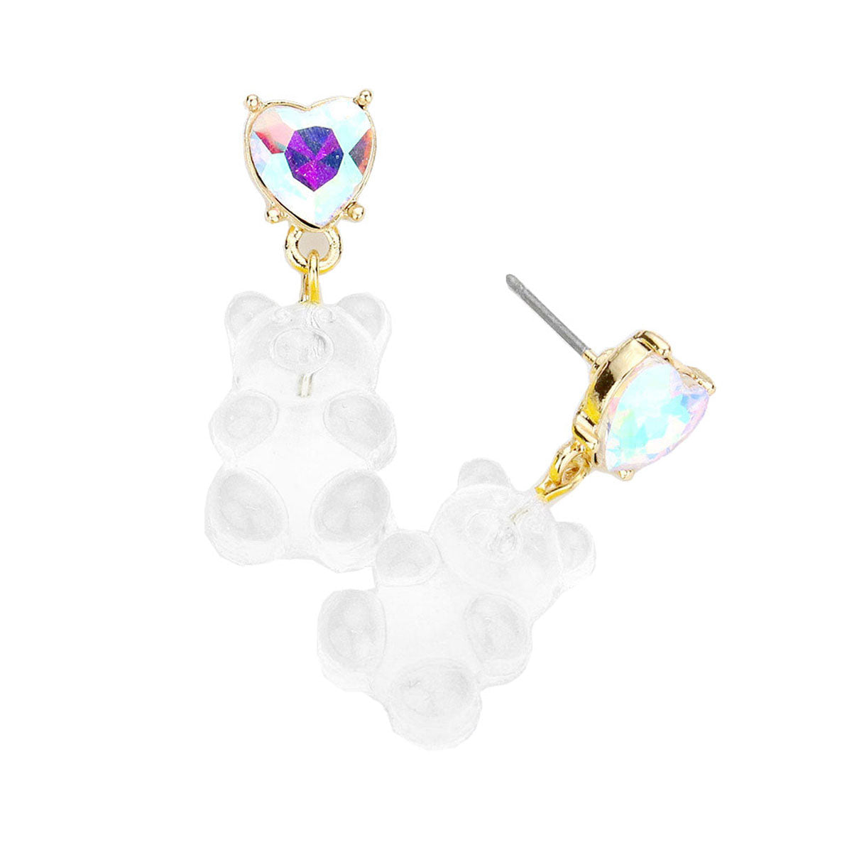 Heart Stone Gummy Bear Dangle Earrings