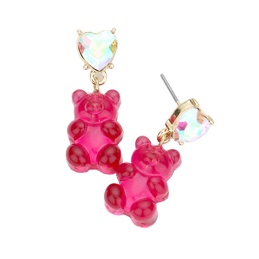 Heart Stone Gummy Bear Dangle Earrings