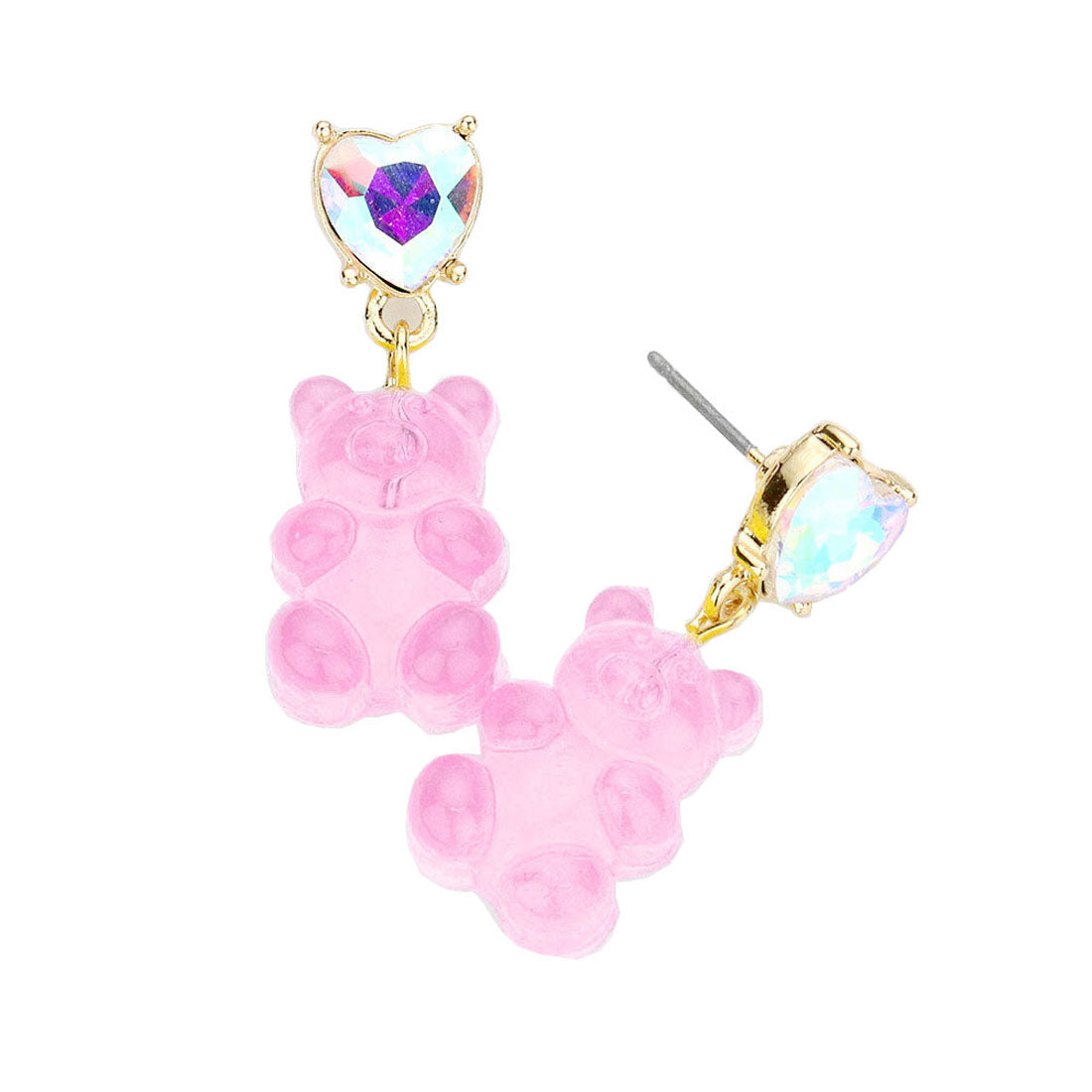 Heart Stone Gummy Bear Dangle Earrings