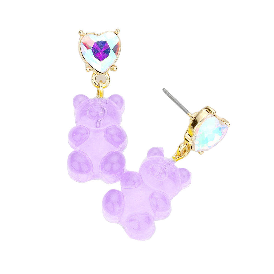 Heart Stone Gummy Bear Dangle Earrings