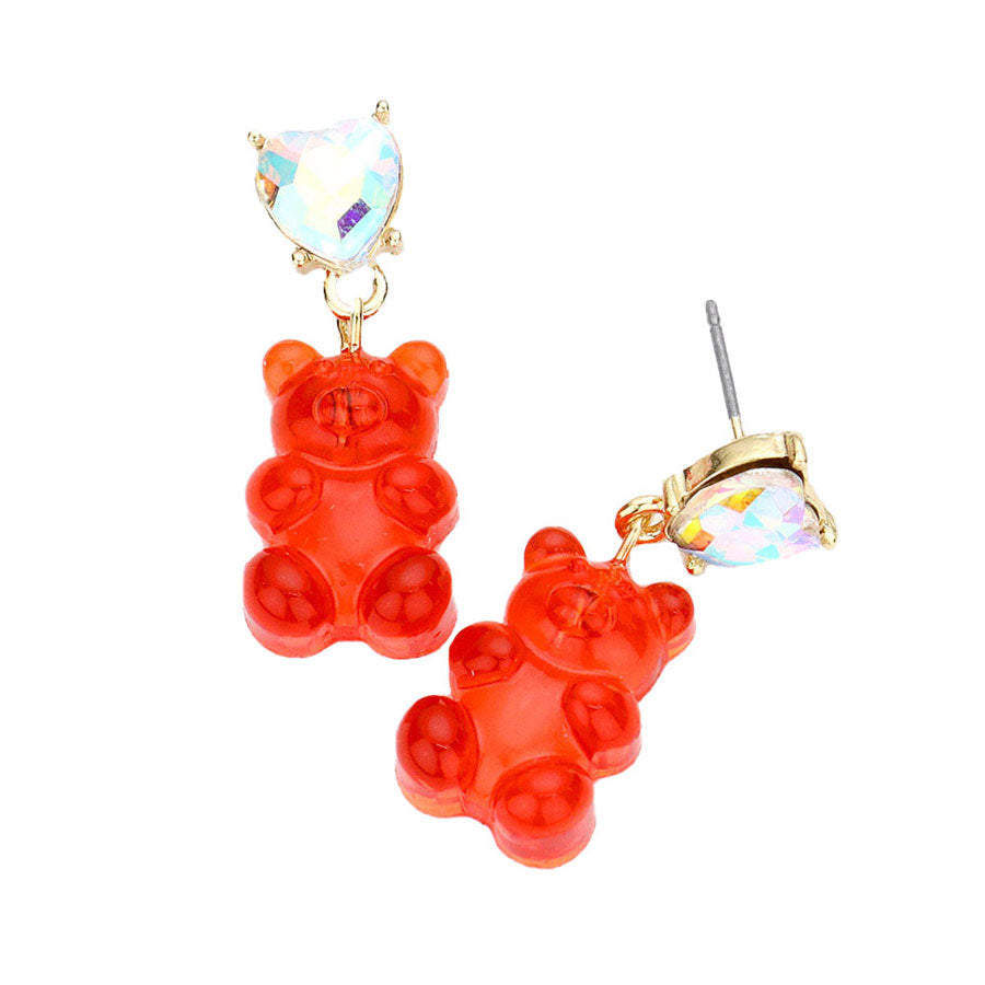 Heart Stone Gummy Bear Dangle Earrings
