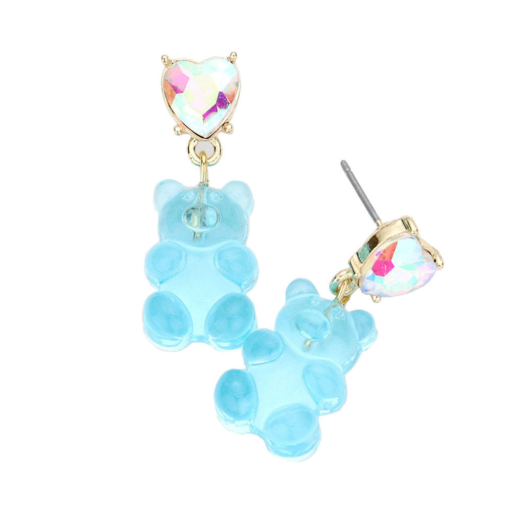 Heart Stone Gummy Bear Dangle Earrings